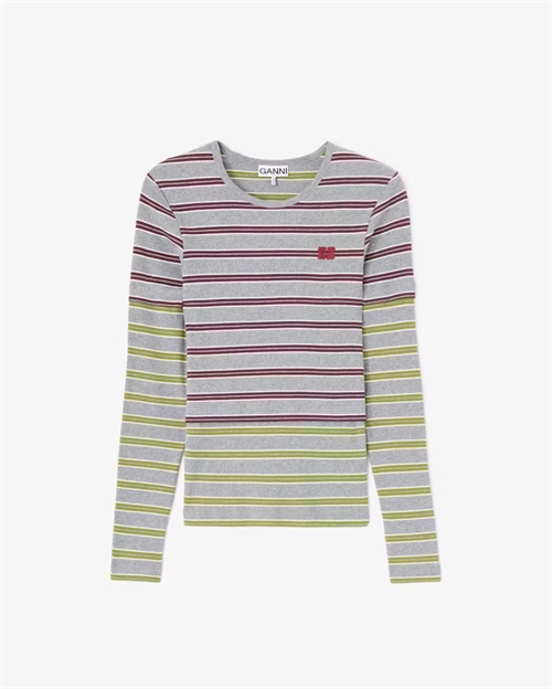 GANNI A1040472 SOFT COTTON RIB LONG SLEEVE DOUBLE LAYER PORT ROYALE